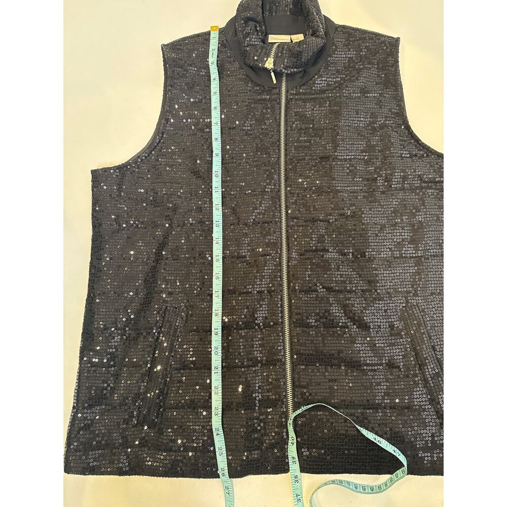 Chico’s Collection Black Sequin Zip Vest EUC Sz US L/12 or Chico’s 2 Polyester - Picture 9 of 10
